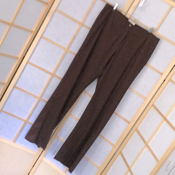 Cache Chocolate Brown Bronze Linen Pants Sz 12 - Picture 3 of 11